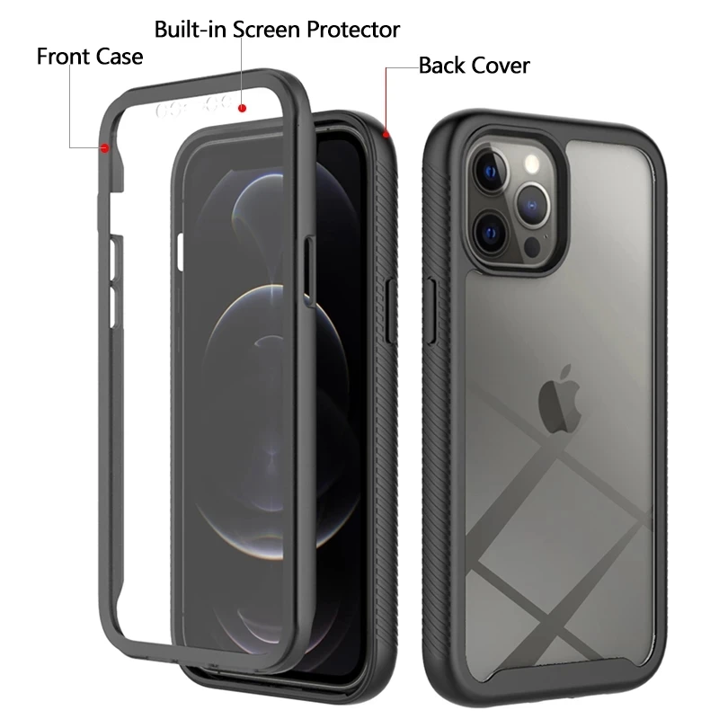 iphone xr clear case 360 Full Body Screen Protector Transparent Case For iPhone 12 11 13 Pro Max X XSMAX XS XR 6 7 8 Plus SE2 Shockproof Phone Cover xr cases