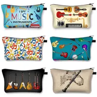 Musical Instrument Printing Cosmetic Bag Women Jazz Rock Makeup Bags Reusable Toiletry Bag Music Notes for Travel Cosmetic Case 1