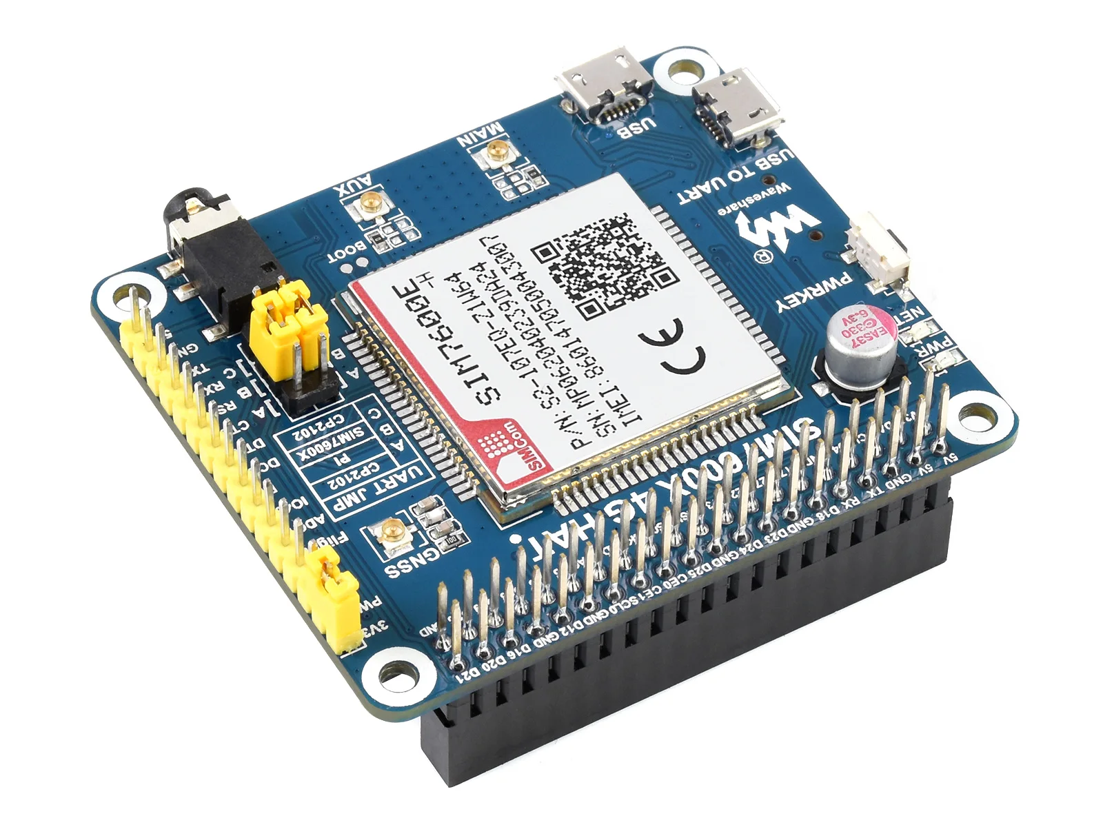 Waveshare SIM7600E-H  ̿ 4G HAT, LTE Cat-4 4G, 3G, 2G, GNSS, , ƽþ, ƽþ, ī
