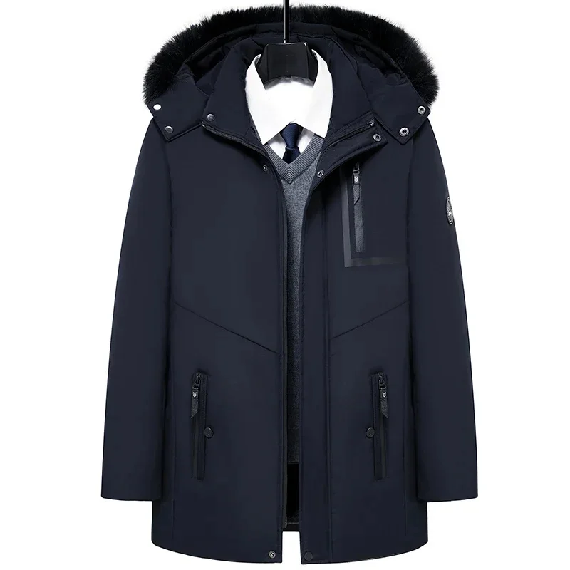 

Winter Hooded Jacket Hat Detachable Casual Fashion Long Thicken Outwear Parkas Men Windbreaker Coats Clothing