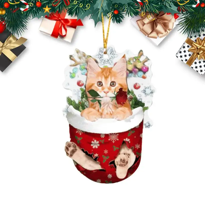

Adorable Kitten Christmas Ornament Dirt-resistant 2D Acrylic Cat Hanging Pendants Craft For Tree Door Window Cabinet Shelf
