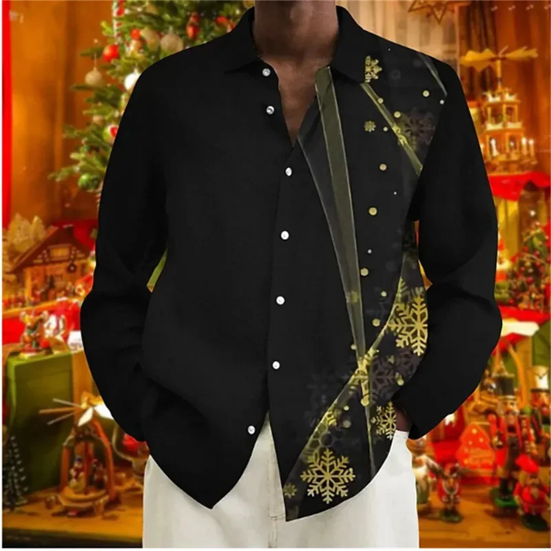 2023 Christmas Gift New Men's Long Sleeve Printed Shirt Casual Holiday Party Clothing Comfortable Soft Fabric