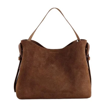 Borsa a Tracolla Vintage in Pelle Scamosciata per Donne, Grande Capacità, Borsa a Mano in Vera Pelle, Casual, per Uso Quotidiano