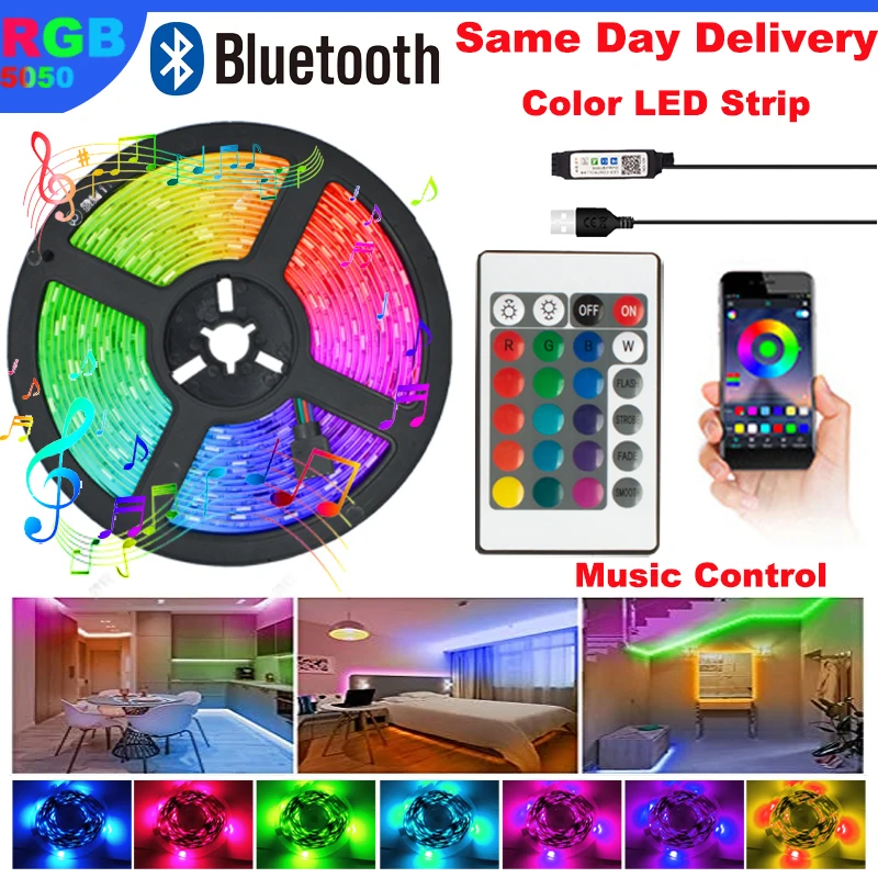 

USB Neon Light with Infrared Remote Control 24 Keys LED Strip Light Room Decor 5050 RGB Light Bar Rainbow TV светодиодная лента