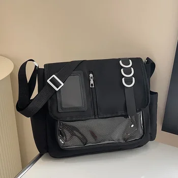 Y2K Japanese Harajuku School Bags for Girls New Transparent Itabag Shoulder Crossbody Bag DIY Badges Display Plate Ita Bag 1