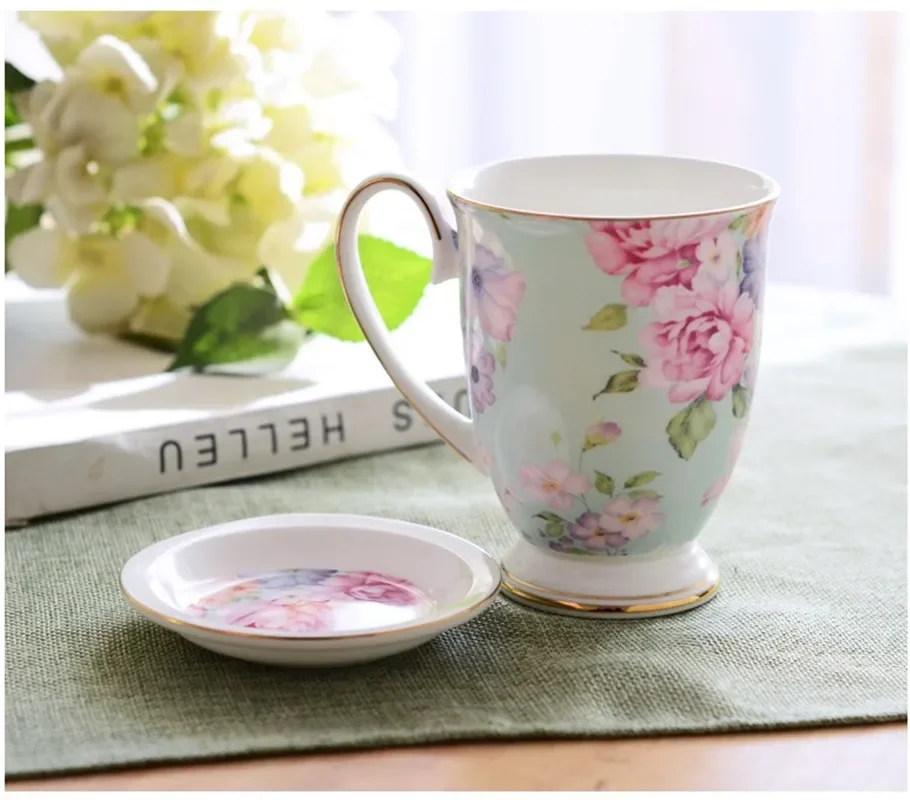 Korean Tea Cups Pastoral Style Bone Porcelain Mug British Ceramic Coffee cup Milk Bowl Breakfast glass 300Ml Single Product
