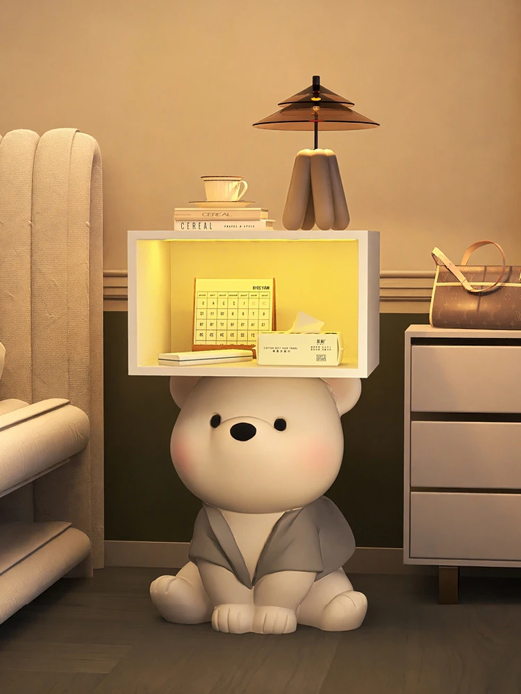 Cartoon Bear Statue Nightstand Children's Room Bedside Storage Cabinet Creative Bedroom Furniture Bedside Table Home Accessories