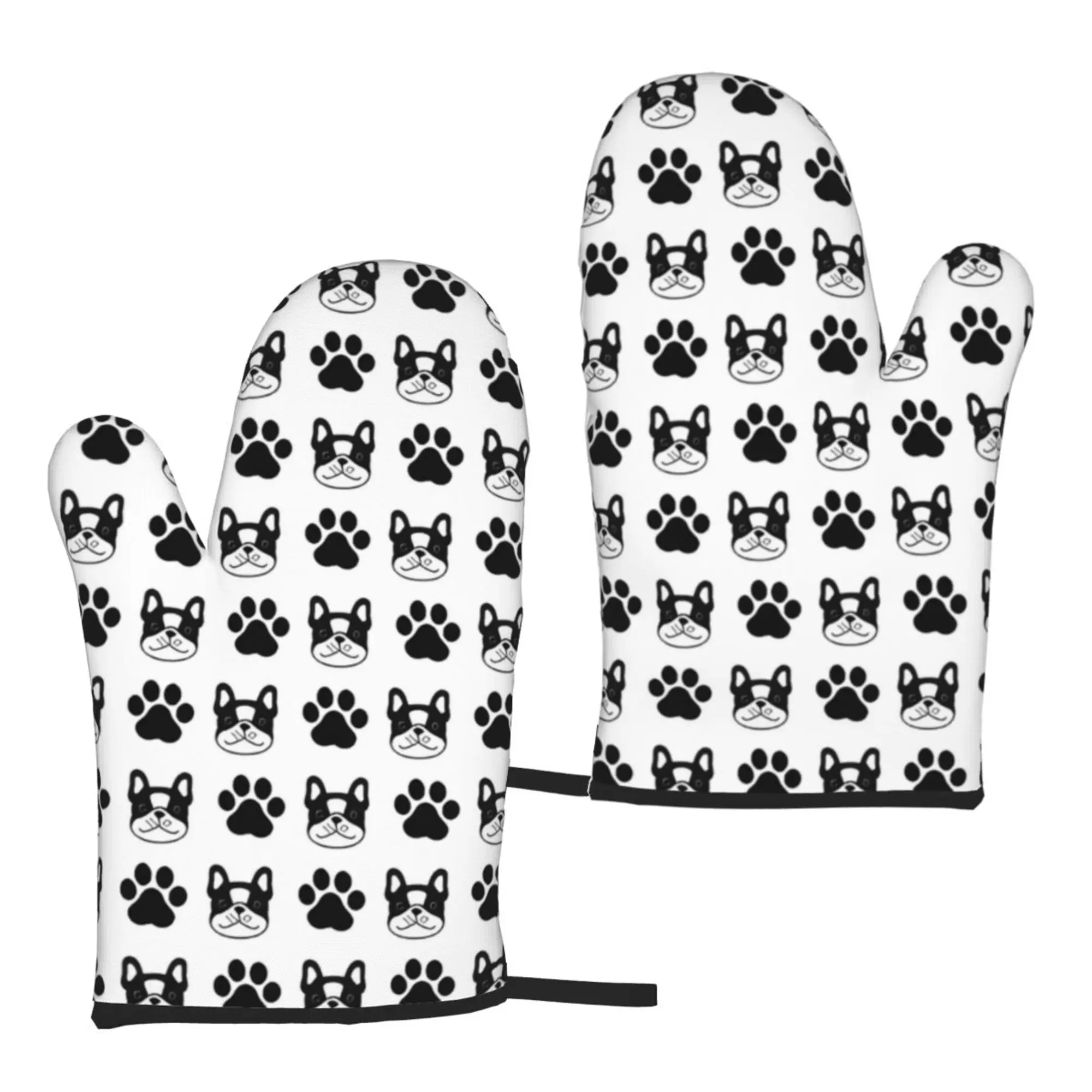 

French Bulldog Tile Pattern Dog Paws Kitchen Gloves Heat Resistant Holiday Bbq Gloves Set of 2 One Size Microwave Ovens Items