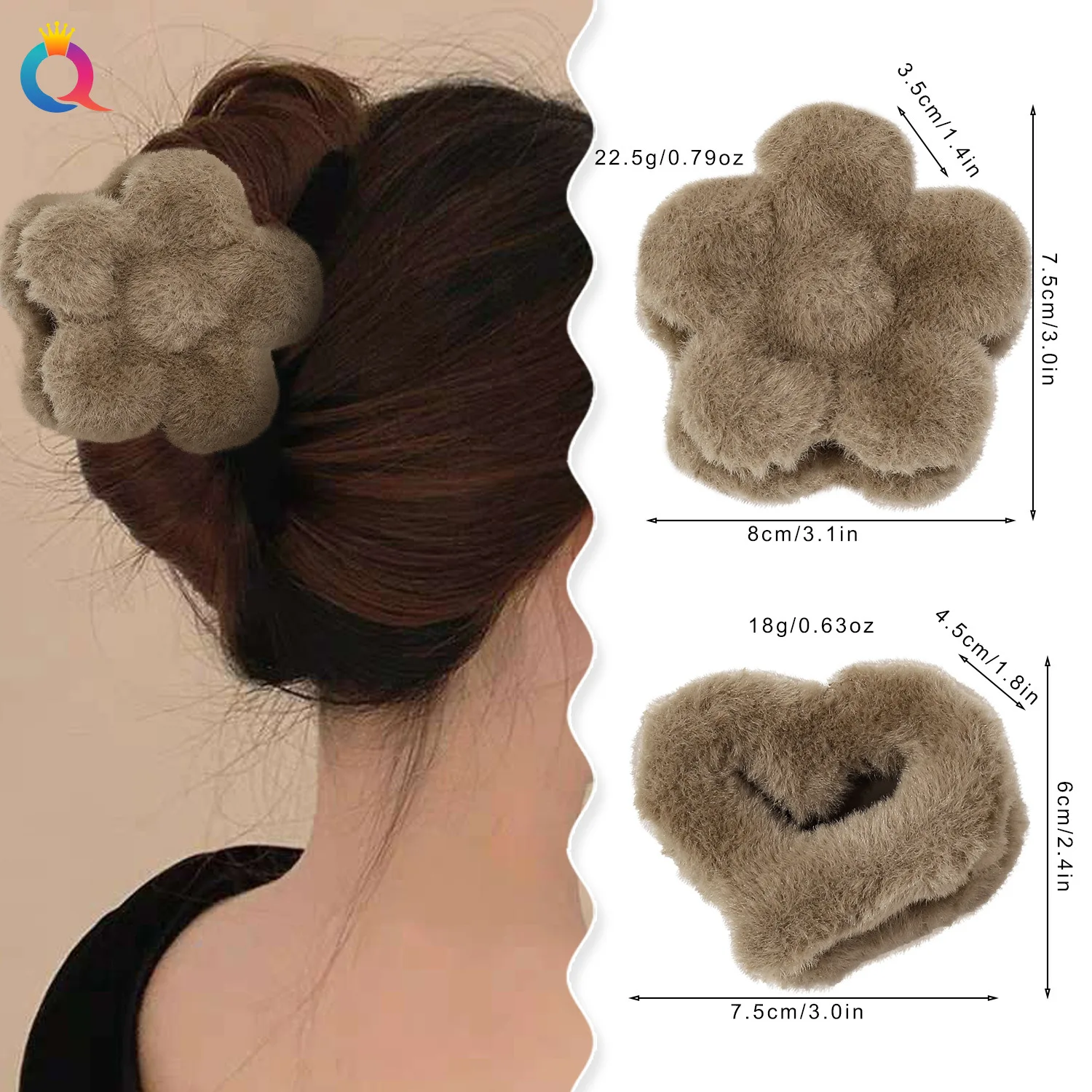 

1 Pcs Cute Plush Love Flower Shark Clip For Women High Ponytail Back Head Grab Clip Hairpin Styling Tools Hair Accessory