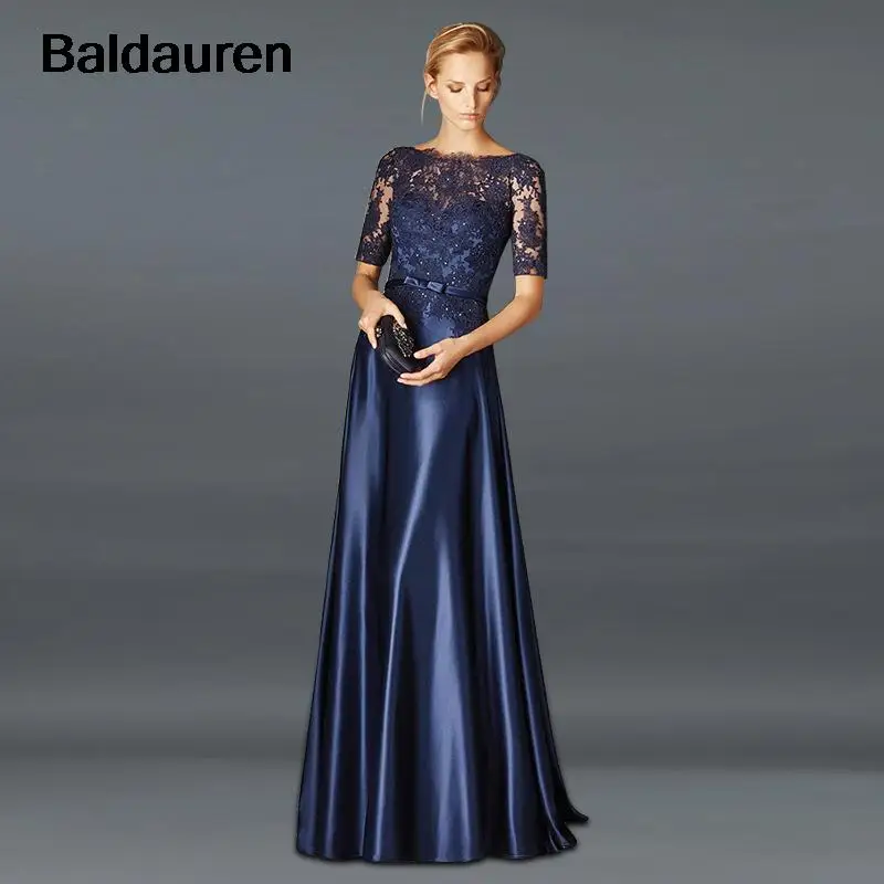 Mother Of The Bride Dress satin Half Sleeves Appliques Groom Godmother Evening Dresses For Wedding vestidos customized