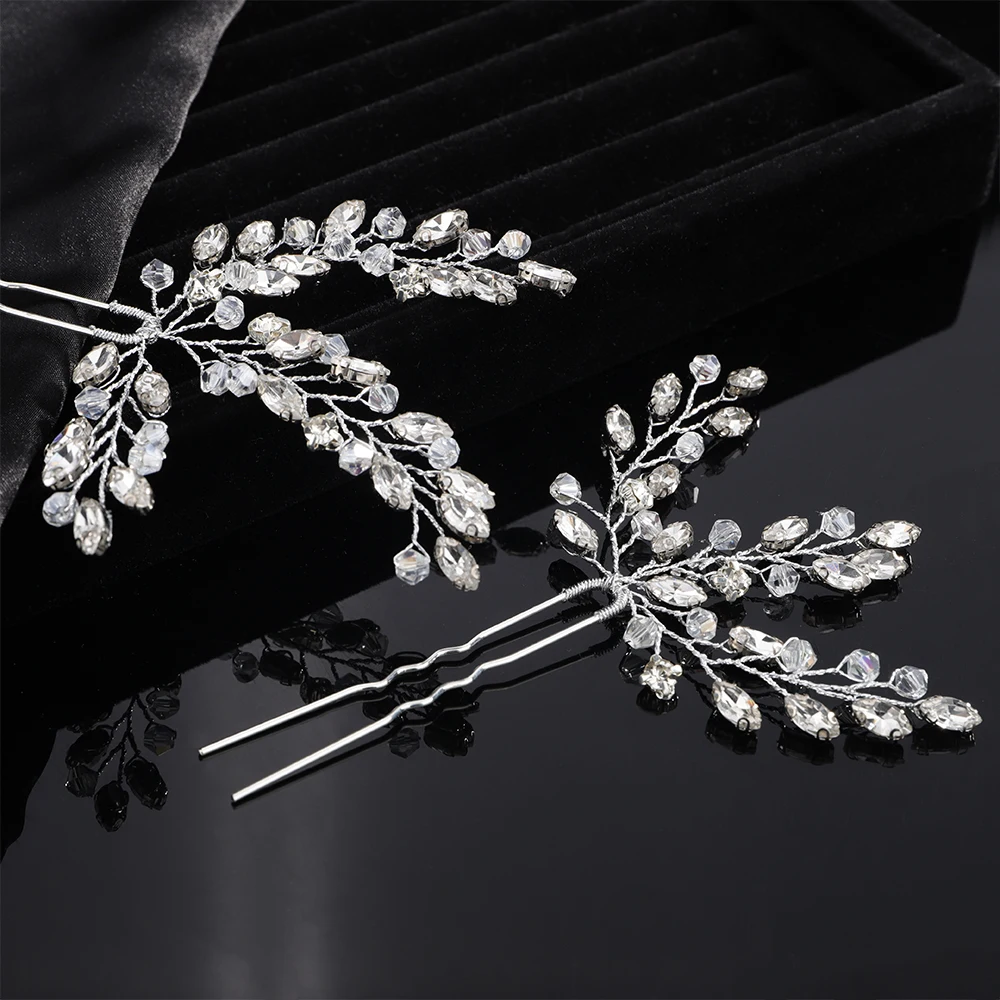 Silver Rhinestone Bridal Hair Pins Handmade Gold Crystal Wedding Head Accessories Jewelry Brides Party Headpiece Tiara for Women