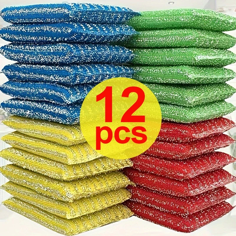 

12/8/4pcs Steel Wire Sponge Wipe Double Sided Thickened Non-stick Oil Kitchen Cleaning Cloth Dishrag Dishcloth Brushes Rag Wipes