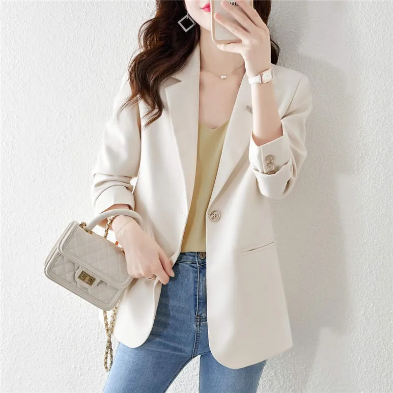 2023 New Women Graceful Fashionable Suit Jacket Commuter Solid Color Business One-button Outwear Casual All-Match Loose Outcoat