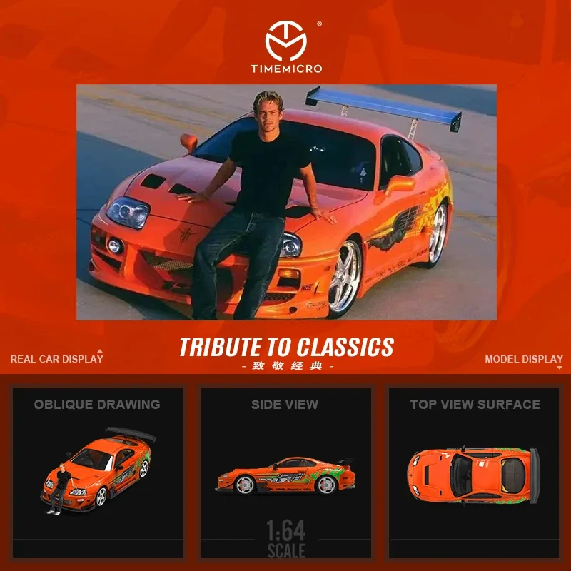 (Pre-Ordine) Time Micro 1:64 Supra A80Z Fast & Furious Paul Painting Orange Diecast Model Car