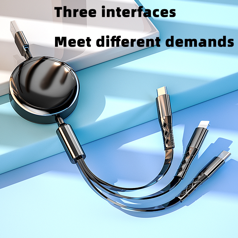 The three-in-one telescopic data cable for fast charging is suitable for mobile phone flash charging cables that drag three wire