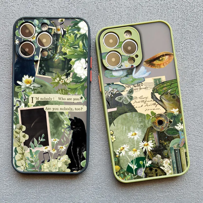 Vintage Black Cat and White Kitten Illustration Phone Case - Cute Cartoon Design