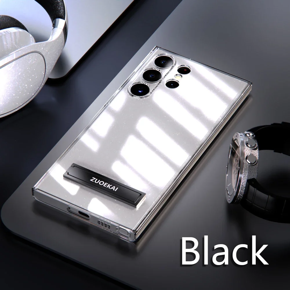 For Samsung Galaxy S24 Ultra S24 S24Plus Transparent Kickstand Case with Bracket Standing Transverse Protective Clear Soft Cases