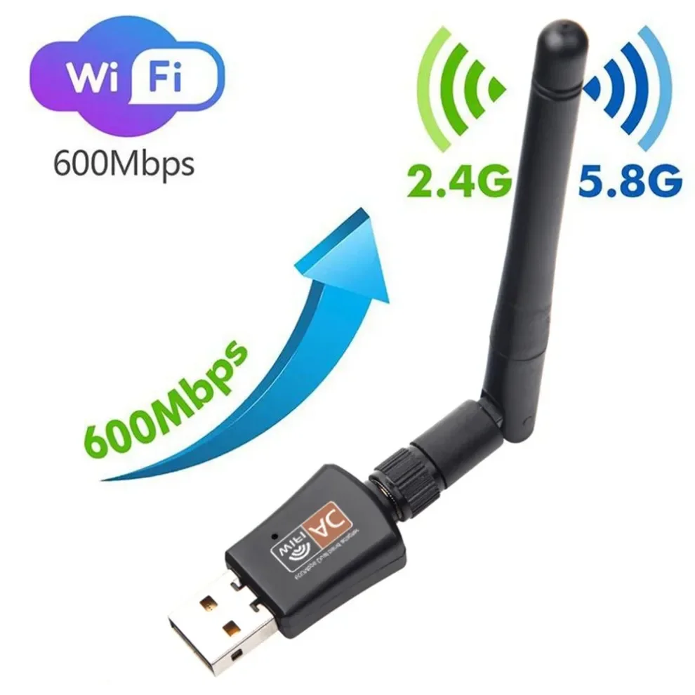USB WiFi 무선 네트워크 카드 600Mbps USB WiFi 어댑터 듀얼 밴드 2.4GHz/5GHz 와이파이 동글, 노트북 PC용 회전식 안테나 포함