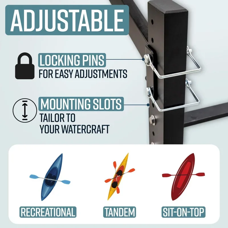 Freestanding G-watersport kayak and sup outdoor storage rack, heavy duty adjustable weatherproof stand