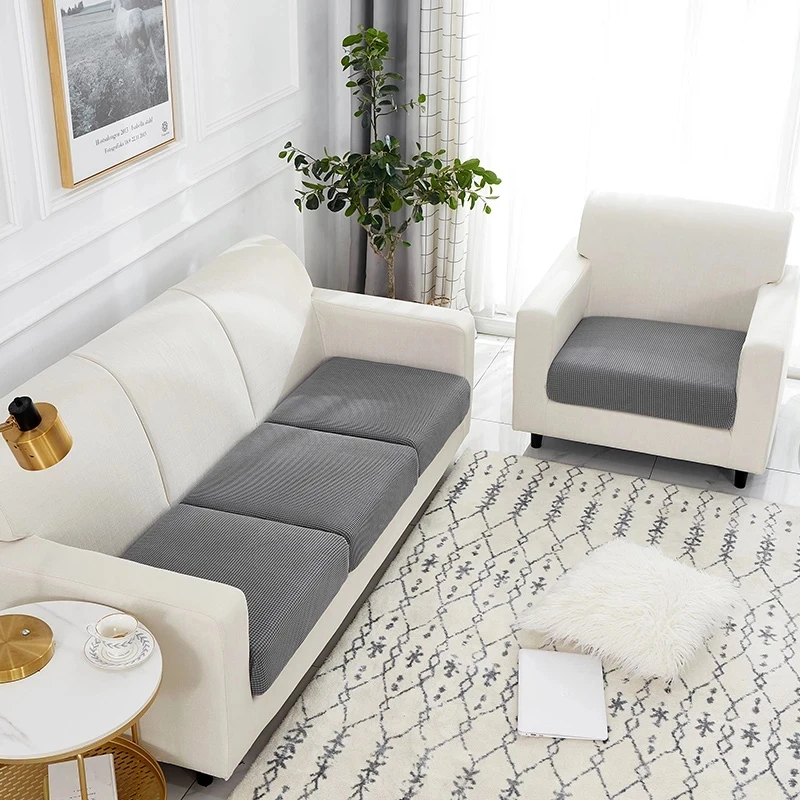 Jacquard Water Resistant Sofa Cushion Covers Elastic Grey Sofa Seat Cover for Living Room Furniture Protector for Kids Removable 2