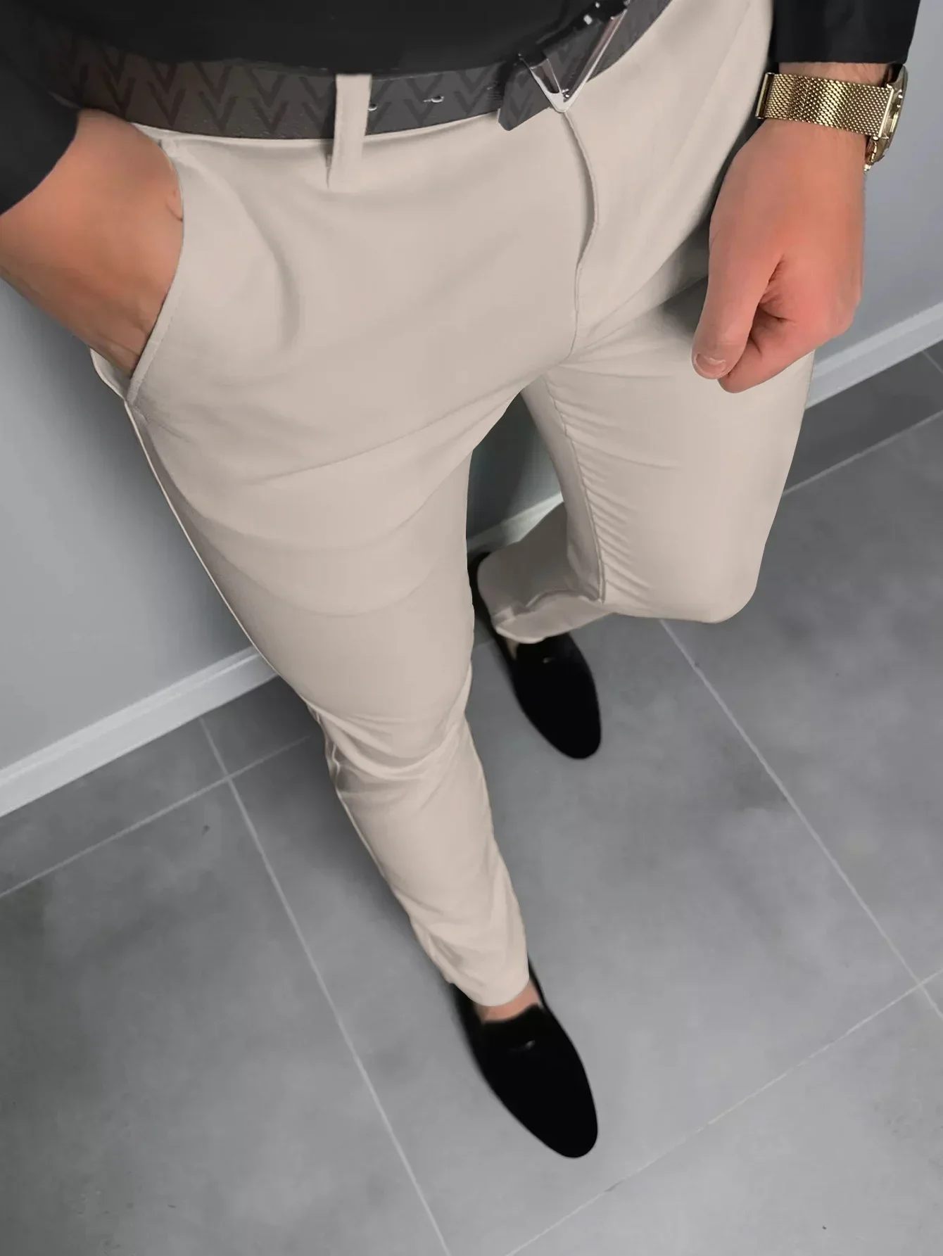 Solid Color Men's Business Pants Europe and the United States Style Straight Pants Four Seasons Breathable Western Pants Business Pants Suit Pants Men Pants