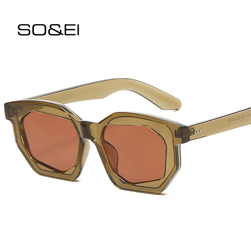 

SO&EI Vintage Polygon Square Sunglasses Women Fashion Gradient Shades UV400 Men Rivets Decoration Punk Sun Glasses