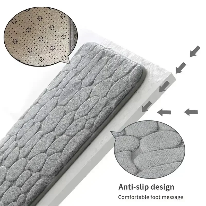 1pc Memory Foam Embossed Velvet Carpet Bathroom Living Room Non-Slip Mat Cobblestone Floor Mat Home Furnishings 5