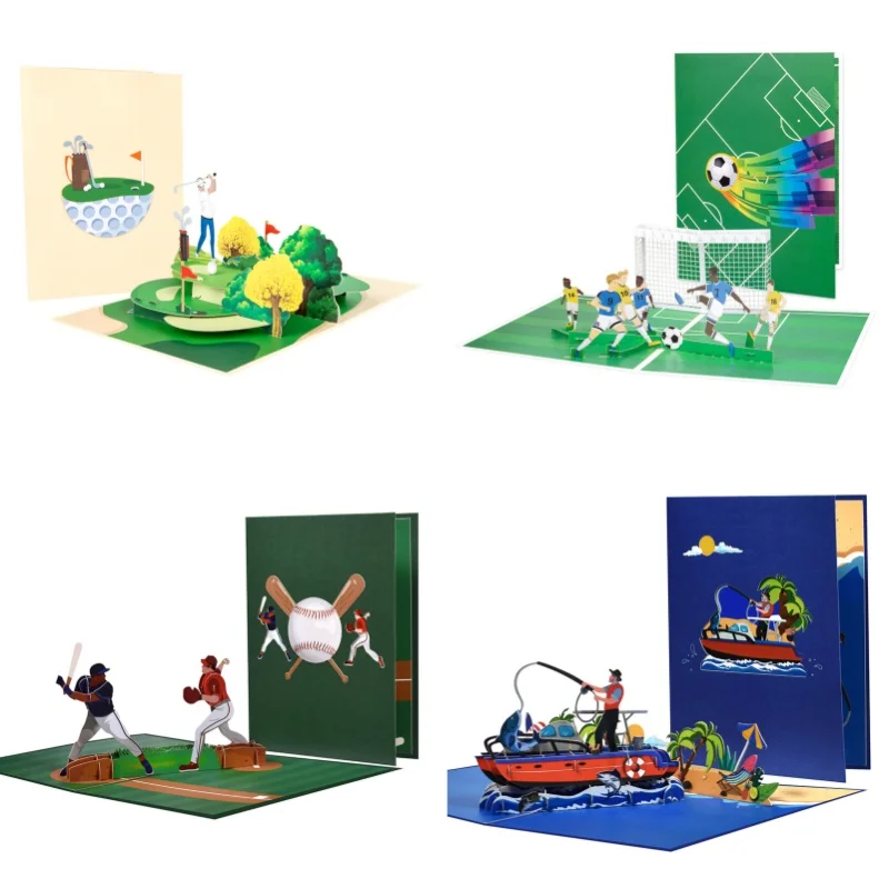 2Pcs Sports Event Themed 3D Pop Up Card for Dad Son Birthday All Occasions Baseball Football Basketball Golf Yoga Equestrian