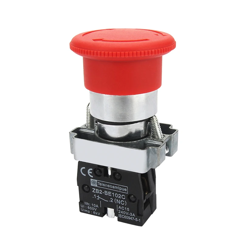 

XB2-BS Mushroom Head Emergency Stop Push Button Switch Self-locking Opening 22mm Flame Retardant Insulation