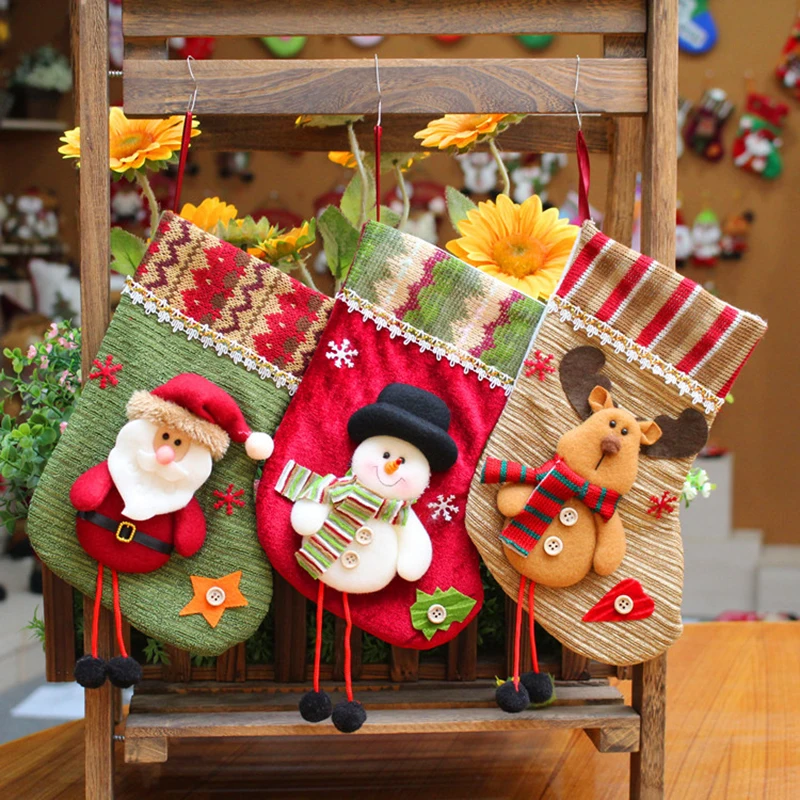 

Christmas Stocking Socks Fireplace Xmas Tree Hanging Santa Claus Snowman Elk Christmas Candy Bags Decoration Ornament Gift 2024