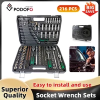 Наборы торцевых ключей Podofo, 214 шт., 1/4 дюйма, 3/8 дюйма, 1/2 дюйма, 24 зубца, эргономичный ключ с храповым механизмом, набор инструментов для авторемонта