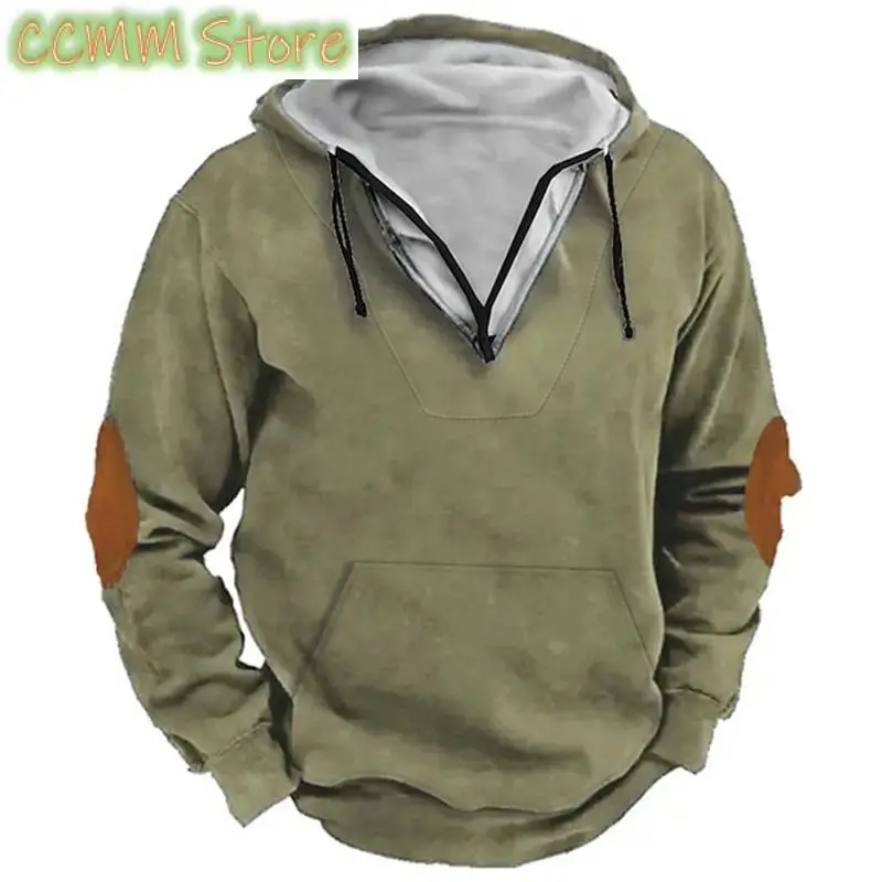 Men Clothing Retro Zip Drawstring Hooded Sweatshirt Winter Lining Cotton Blend Warm Hoodies Fall Long Sleeve Casual Top Pullover