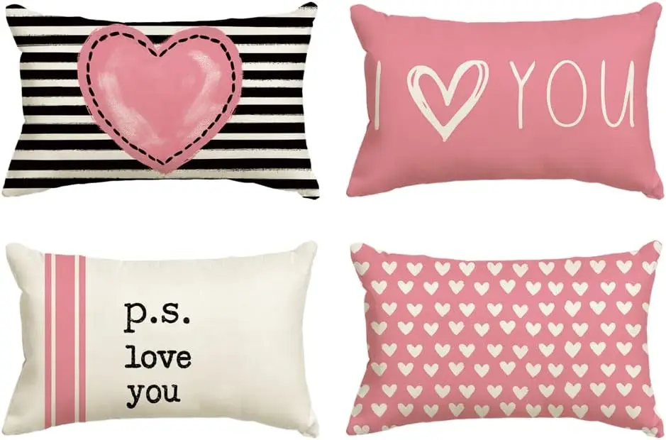 

Valentine's Day pillow pillowcase, 30X50cm pink heart stripe wedding cushion cover sofa decoration lumbar pillowcase