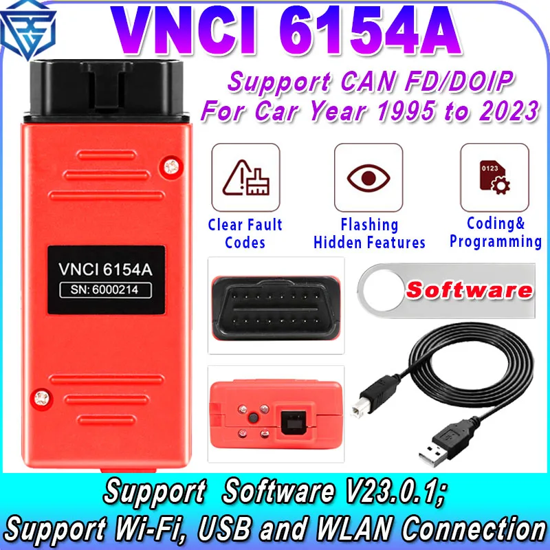 

VNCI 6154A Support CAN FD DOIP Protocol DIOP V23.0.1 Software Work WiFi USB for Car From 1995 to 2023 Online Offline Program