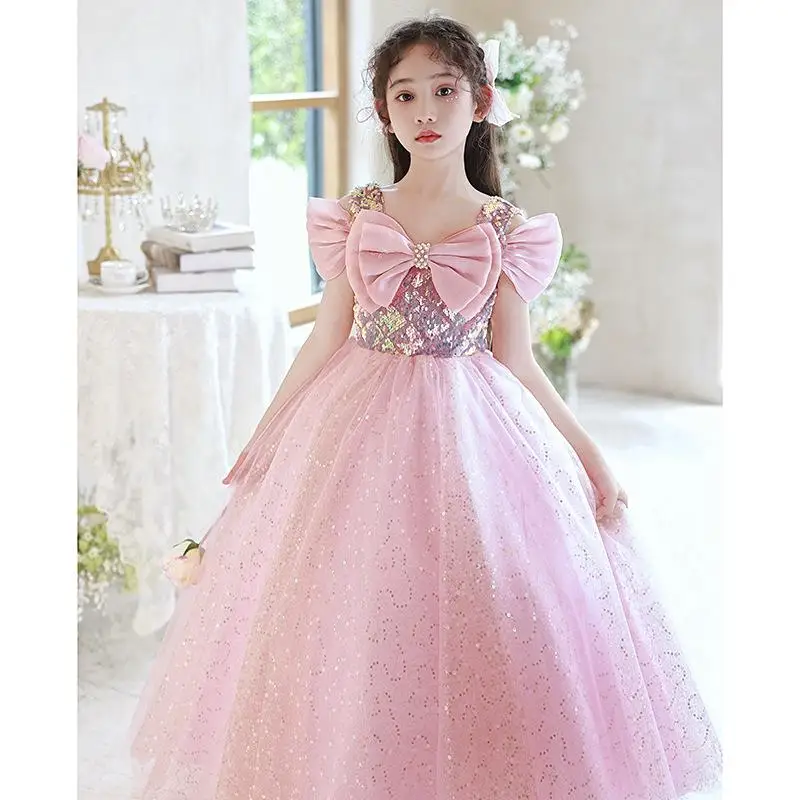 

Teenmiro Banquet Dress for Girls Weddings Bridesmaid Dresses for Teenage Girl Children Luxurious Sequins Hostess Costumes