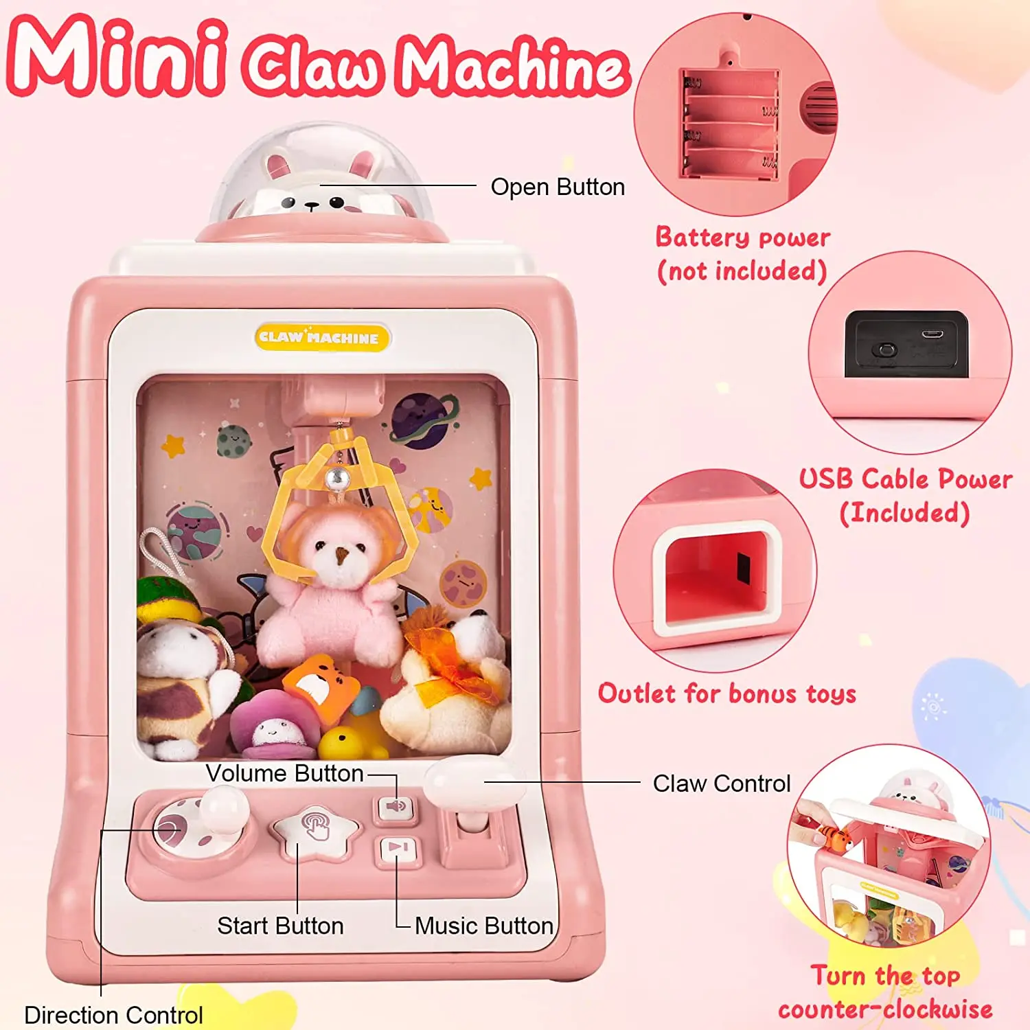 Automatic Doll Machine Toy for Kids Mini Cartoon Coin Operated Play Game  Claw Crane Machines with Light Music Children Toy Gifts