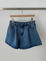 REALEFT 2024 New High Waist Washed Women's Denim Wide Leg Shorts Summer Buttons Casual Female Blue Jeans Trouses Pockets - Image 6