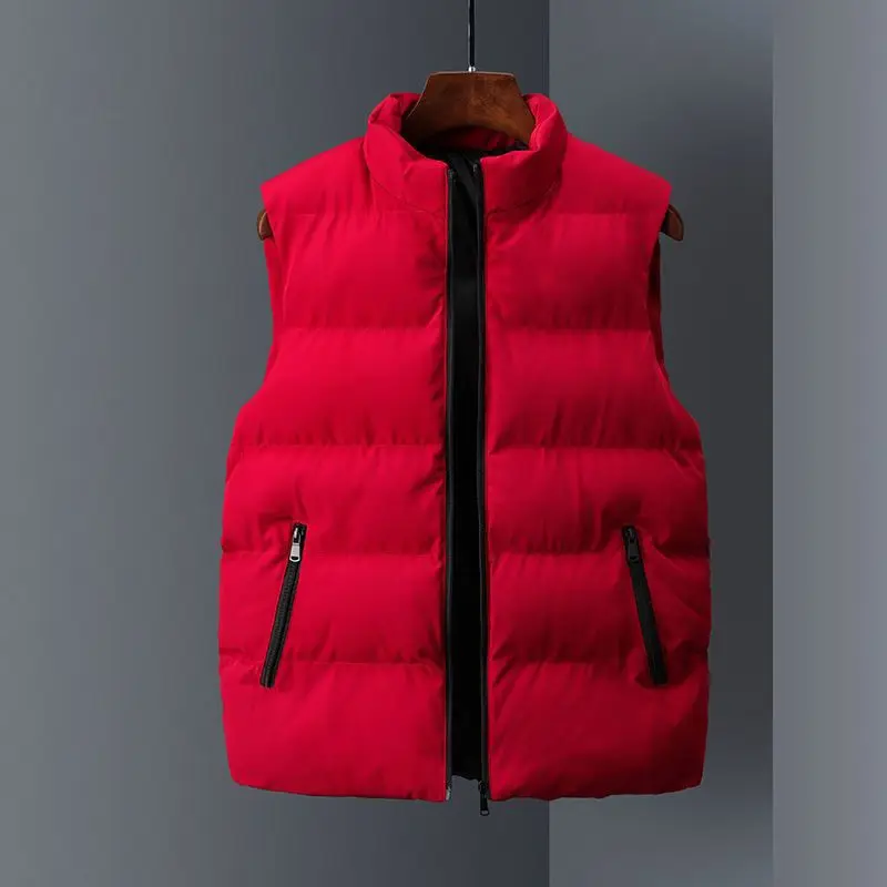 Autumn Winter Men's Handsome Simplicity Solid Color Sleeveless Down Coats Casual Zipper Pockets Thick Vest Male Clothes