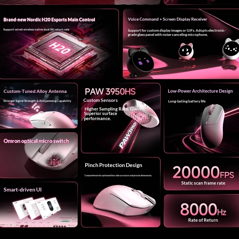 Wlmouse Huan 무공 마우스 마그네슘 합금 마우스 3모드 블루투스 무선 마우스 PAW3950HS 8000Hz 20000FPS 듀얼 8K 게이밍 마우스 선물
