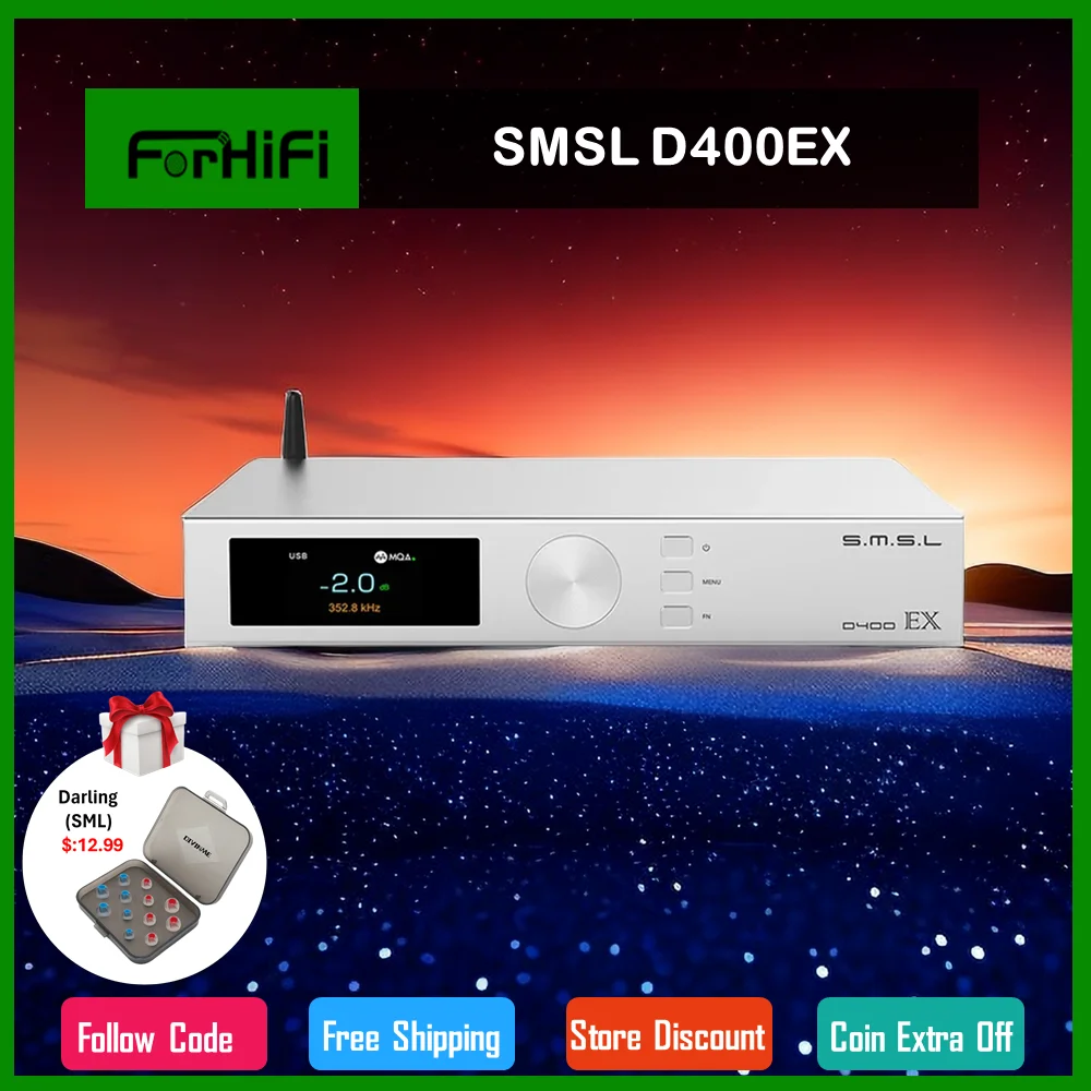 

SMSL D400EX AUDIO DAC 1*AK4191 2*AK4499EX Flagship DAC Chips OPA1612A LME49720 XU316 MQA-CD DSD512 32bit/768kHz Blutetooth