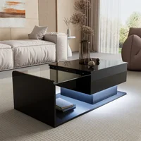 Table basse, noir brillant, table d'appoint, table basse avec plateau en verre et effet LED, avec plateau en verre 8