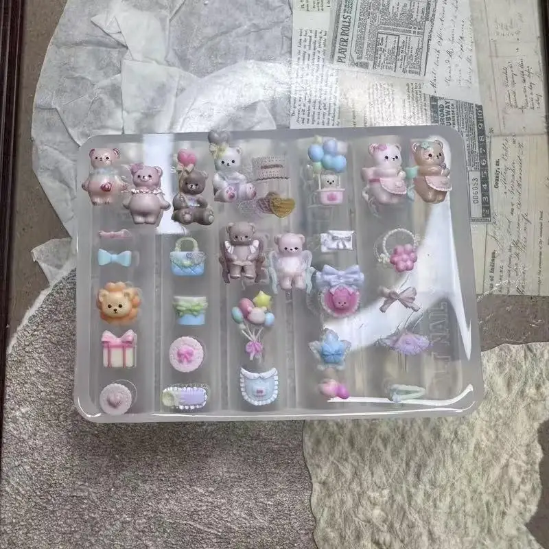1개 작은 곰 파티 3D 네일 몰드 네일 아트 장식 DIY 디자인 고투명도 실리콘 네일 아트 템플릿