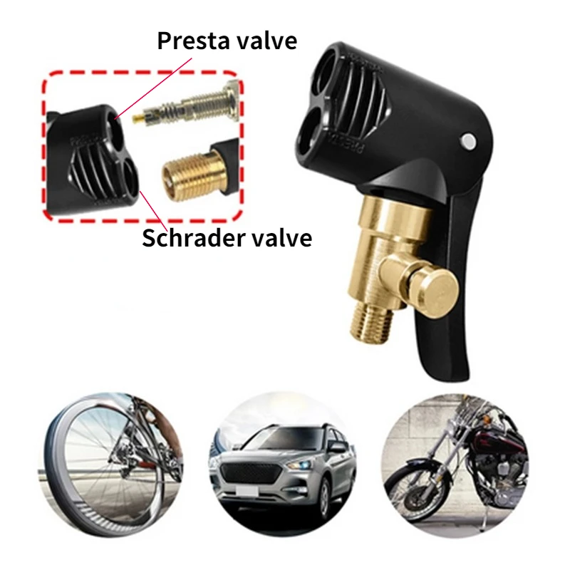 Bicycle air nozzle Brass Portable Inflatable Pump Bike Tire Air Chuck Pump Valve Connector Adapter Bicycle Tyre Wheel Valve part bicycle valve adapter,bicycle valve,bicycle air valve,bicycle valve accessories,bicycle air nozzle