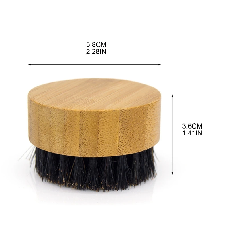 Q1QD Round Wood Handle Beard & Mustache Brush Facial Hair Boar Bristle Beard Brush Massage Comb Men Beard Grooming Tool images - 6