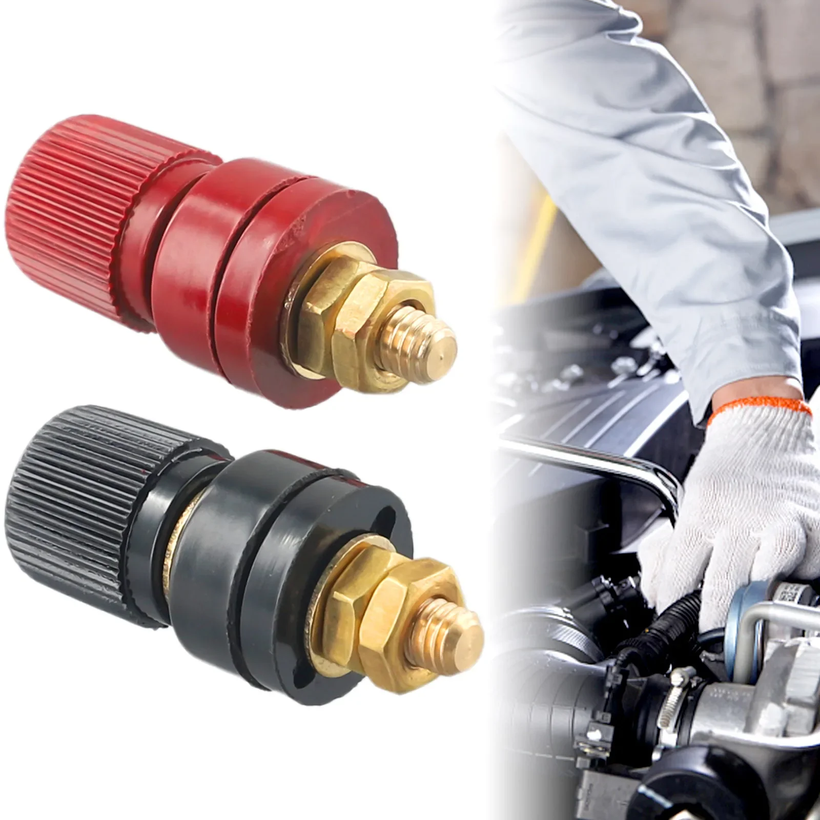 

2Pcs Car 6mm Stud Premium Remote Battery Power Junction Post Connector Terminal Kit Terminal Posts Power Connection Terminal