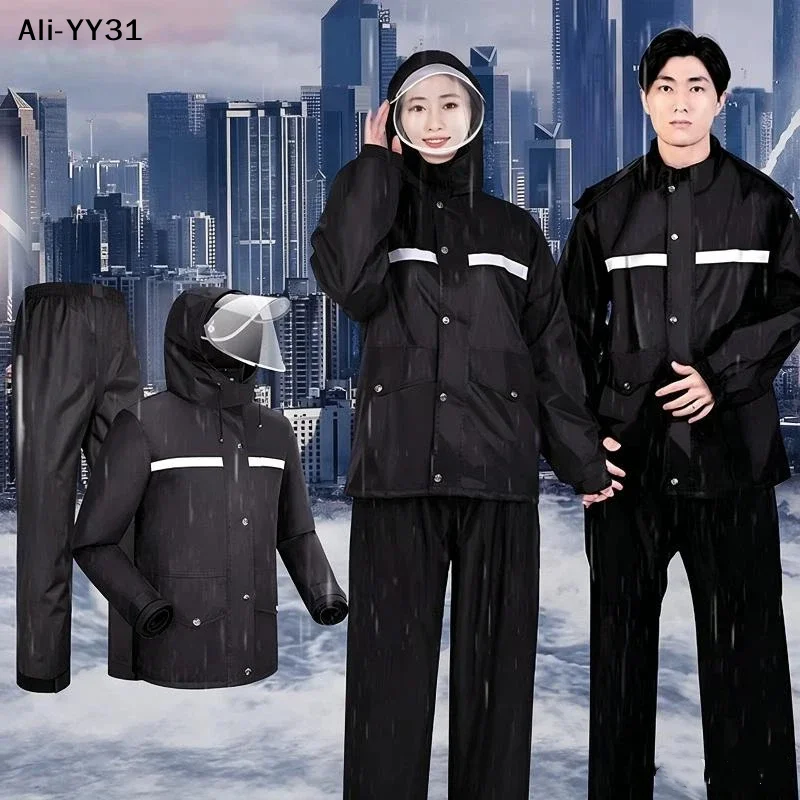 【A31】Full Body Raincoat Rainpants Suit For Electric Bicycle Motorcycle Reflective Split Design For Takeaway Riding Storm Protec