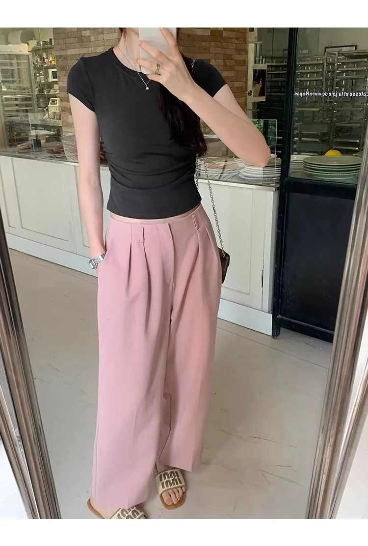 Women's Basic Solid Crop Top Short Sleeve Crewneck Skinny T-shirt Summer Casual Y2K Vintage Harajuku Streetwear