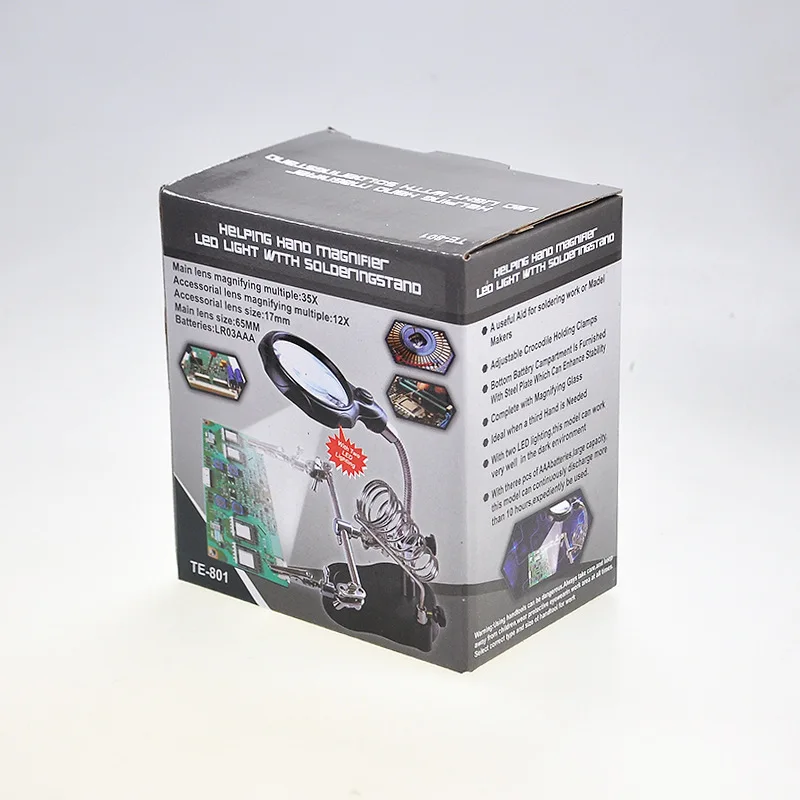 ESPLB 3.5X 12X Helping Hands Third Hand Soldering Iron Welding Stand Station with 2 LED Clip Welding Magnifier Magnifying Glass soldering helping hands
