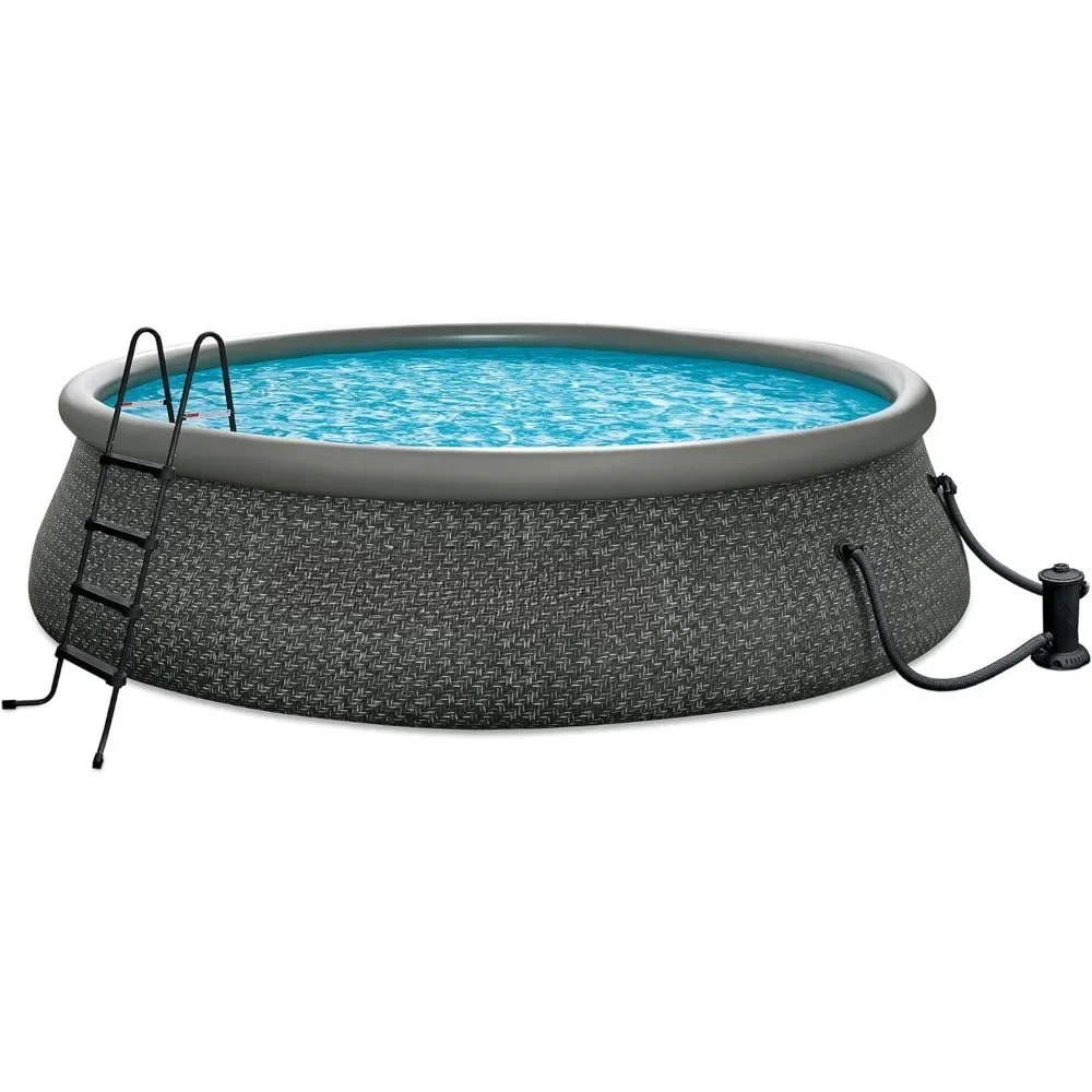 

Swimming Pool Set with 18 * 48 Inch Circular Inflatable Ring Top, Outdoor Ground Equipped with Filter Pump, Gray Swimming Pool