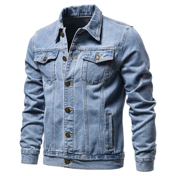 Giacca in denim da uomo in cotone di taglia europea, alla moda e alla moda per le stagioni autunnali e invernali. 1